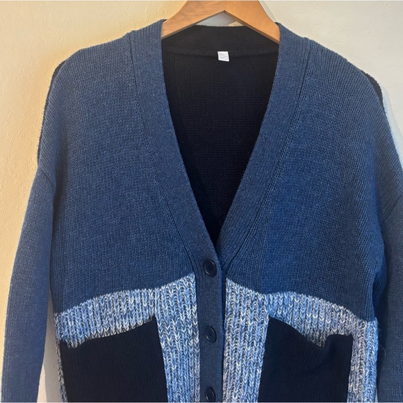COS Wool/Alpaca Colorblock Blue Knit Cardigan Sweater SMALL - Picture 4 of 6